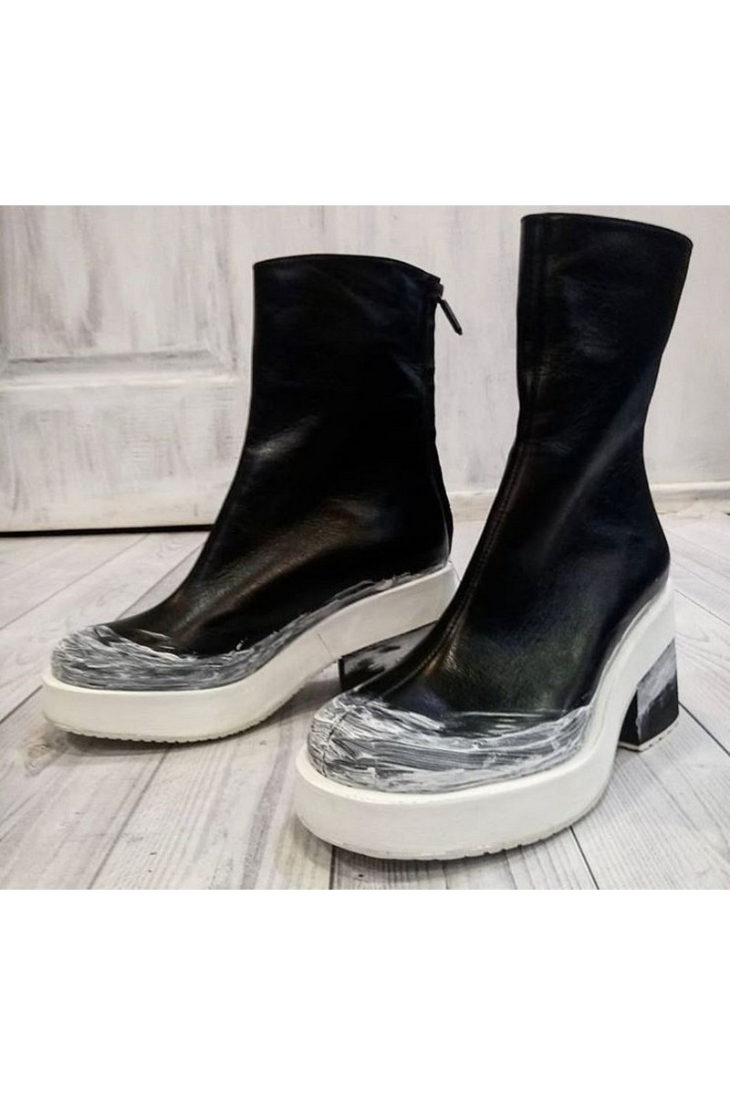 Buy Black leather vintage style boots, round toe women heel zipper handmade boots